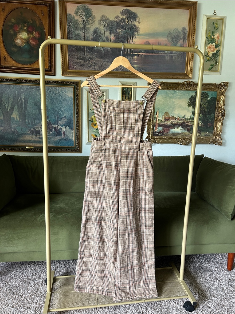 Cider Plaid Wide-Leg Overall Jumpsuit